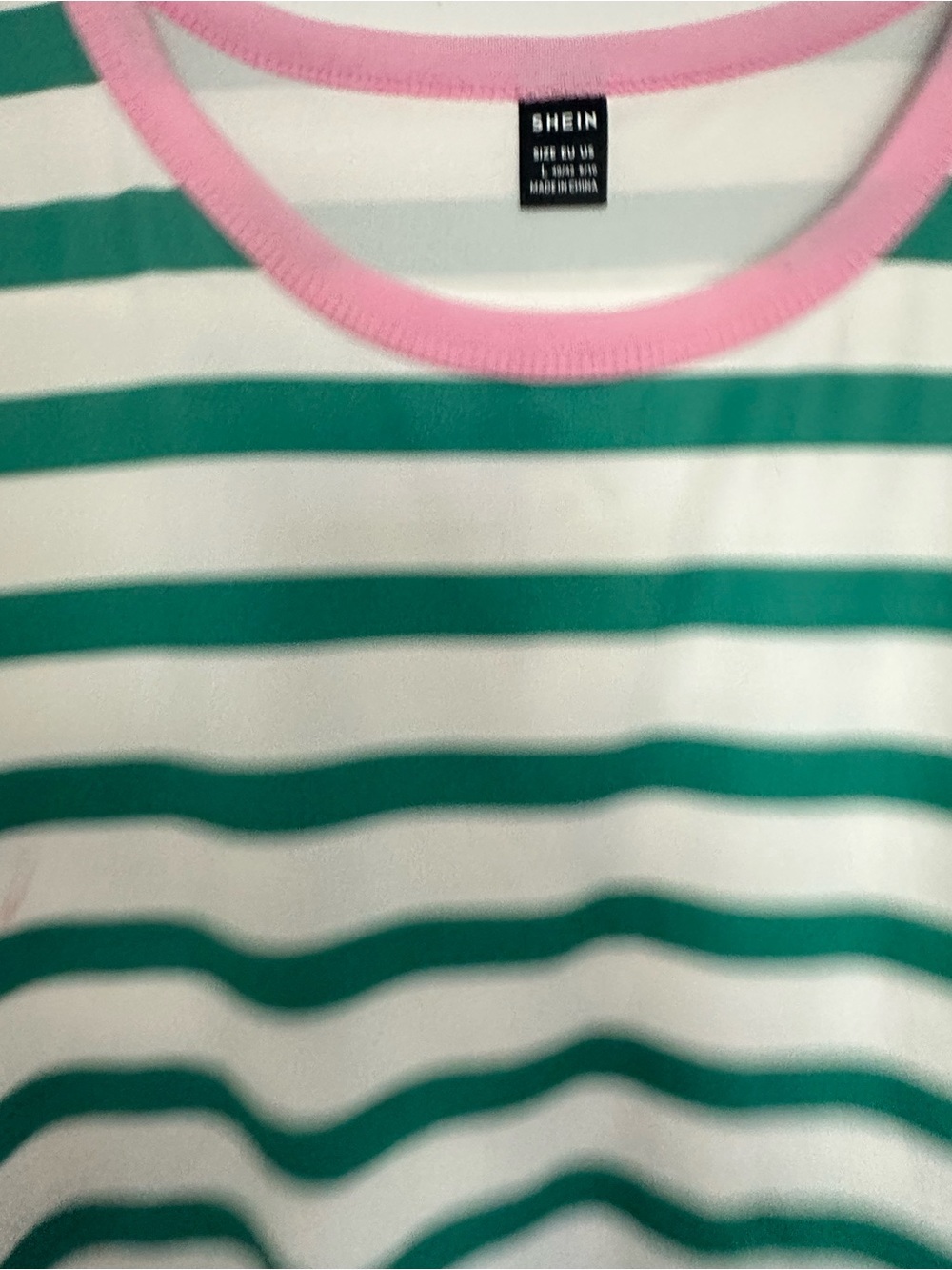 SHEIN Green & White Striped Midi Dress with Pink Trim